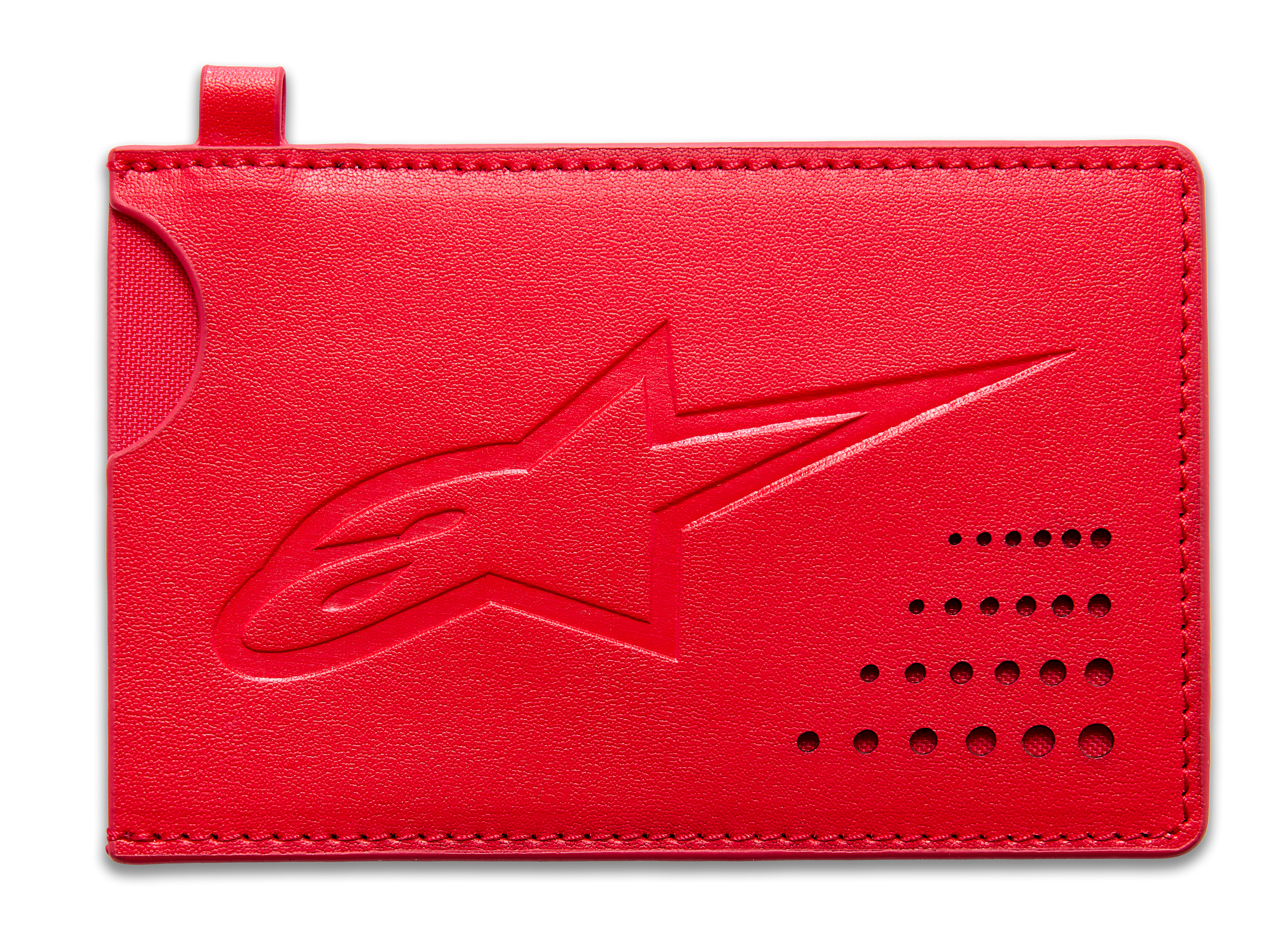 Alpinestars Ageless Credit Card Holder, Red, classic split leather wallet, debossed Astars logo, curved notch, perforated corner detail, slim minimalist accessory
