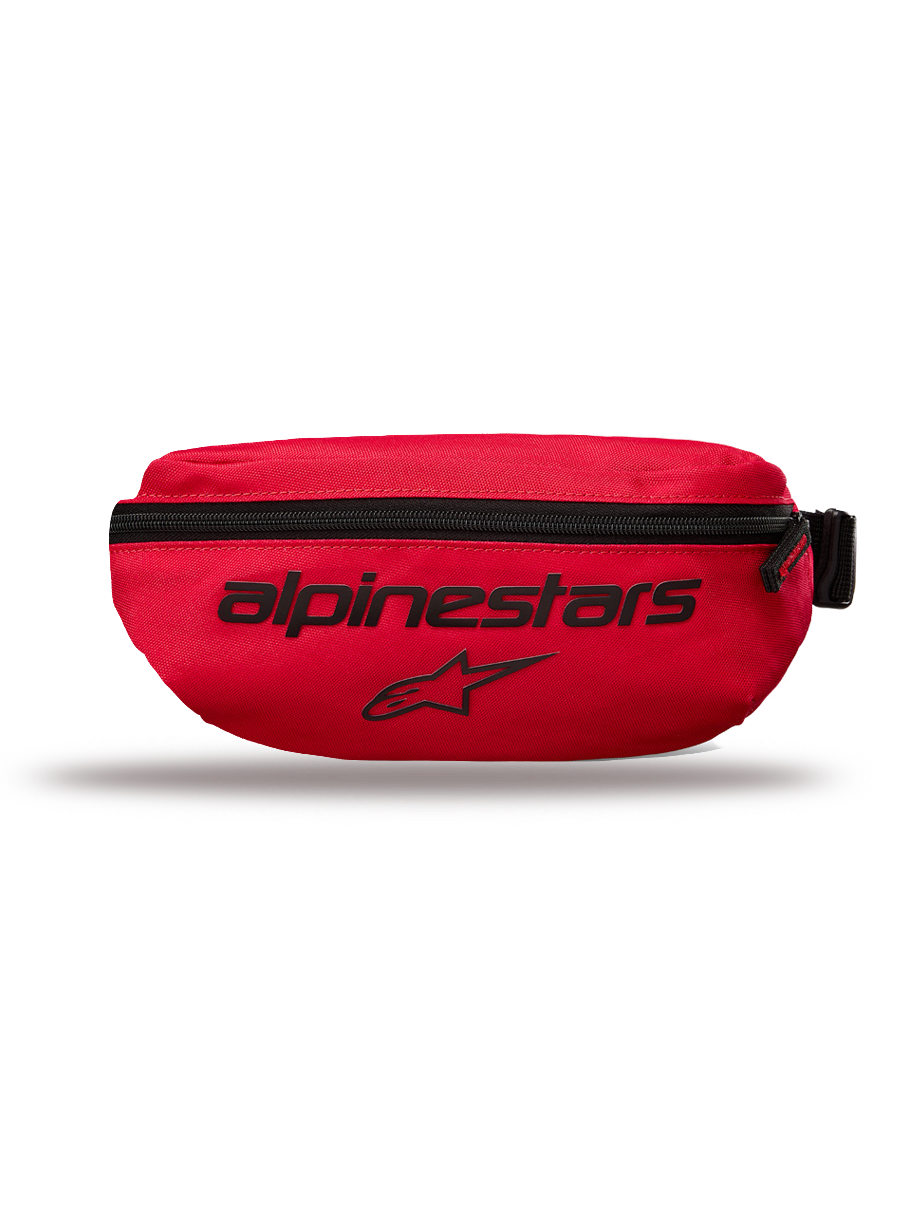 Alpinestars Only Linear Hip Bag, Small Waist Pack, Red, features black Alpinestars text and star logo, vertical zipper closure, durable 600D polyester, urban streetwear style