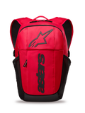 Alpinestars GFX Boss Rucksack, roter und schwarzer Tagesrucksack, 20 Liter Kapazität, mit erhabenem schwarzem Silikon-Astars-Logo und vertikalem Branding, seitlichen Netztaschen, gepolsterten Air-Mesh-Gurten, robuste Konstruktion aus 600D Polyester