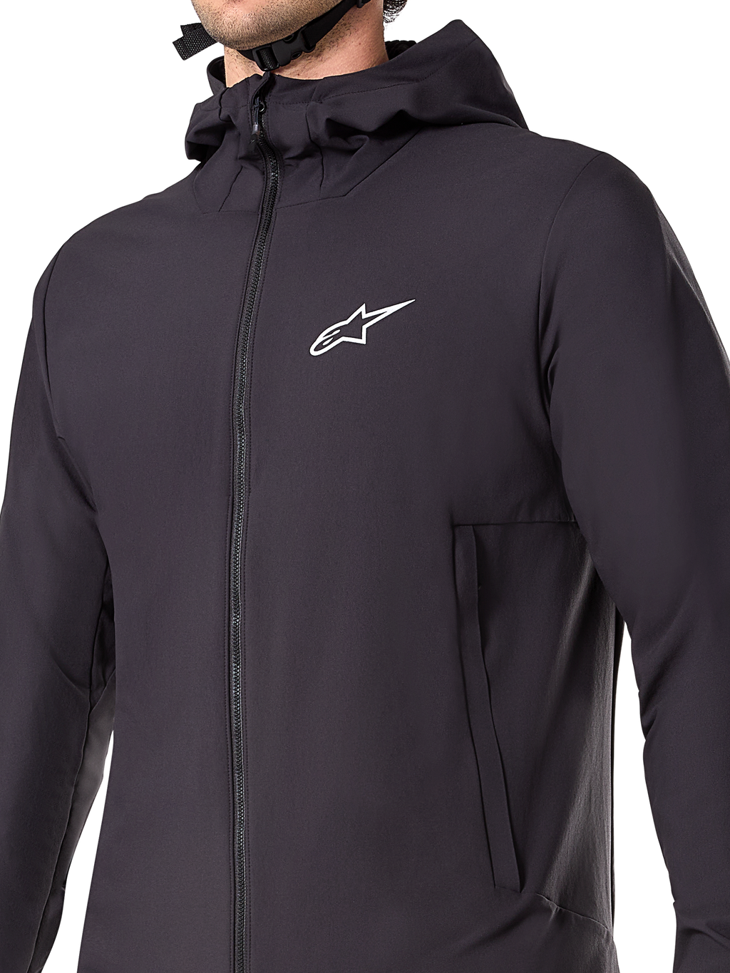 Alpinestars A-Dura Thermal Jacket, Black Mountain Bike Jacket, detail shot of the insulated technical fabric, lightweight and breathable design for cold-weather off-road cycling