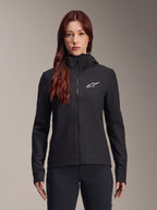Alpinestars Stella A-Dura Thermal Jacke, Damen-Fahrradjacke, Schwarz, Weißes Stern-Logo auf der Brust, Design mit Kapuze und Reißverschluss, körpernahe Langarm-Konstruktion für Mountainbiking