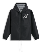 Alpinestars Speeder Chromium Kapuzenjacke, schwarze und weiße Sportswear-Jacke mit Mesh-Futter und Astars-Logo auf der Brust