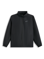 Alpinestars Overhaul Racer Jacke, schwarze Regenjacke, mit kleinem silbernem Logo auf der Brust, durchgehendem Frontreißverschluss und Seitentaschen, lässige, vom Motorsport inspirierte Streetwear