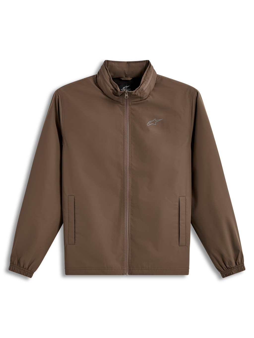 Alpinestars Overhaul Racer Jacke, leichte Sportswear Jacke in Braun mit versteckter Kapuze und Astars-Logo auf der Brust.