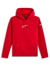 Alpinestars Frontal Hoodie, Fleece-Kapuzenpullover, Rot, weißes Alpinestars Astar-Logo auf der Brust und Wortmarke auf dem Ärmel, Kängurutasche vorne, lässige, vom Motorsport inspirierte Streetwear