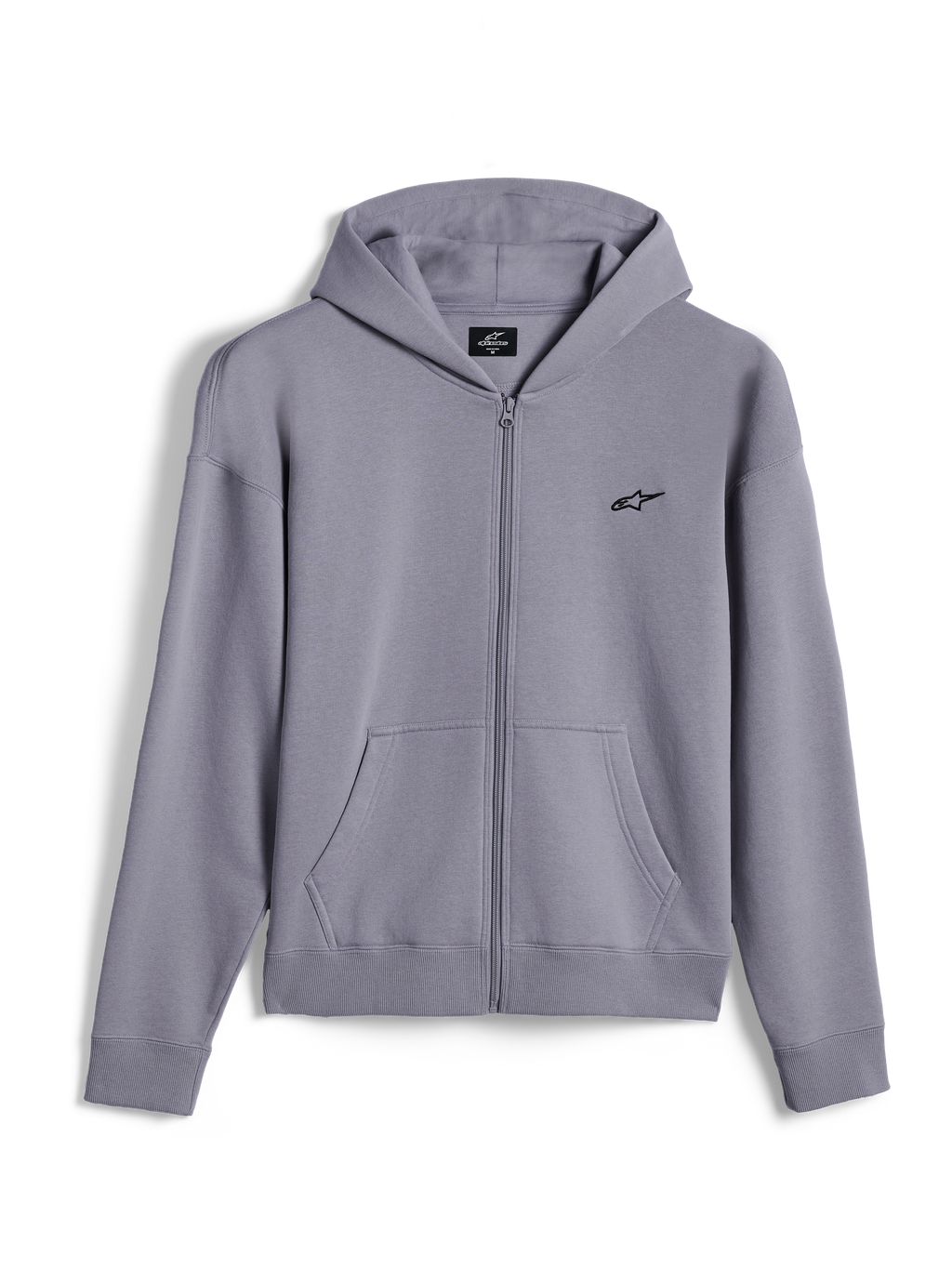 Alpinestars Essentials Ageless Zip Hoodie, lässige Streetwear, Silber, kleines schwarzes Alpinestars-Logo auf der Brust, durchgehender Reißverschluss vorne mit Kängurutaschen, gerippte Bündchen und Saum, minimalistisches, vom Motorsport inspiriertes Design