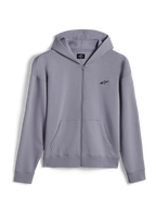 Alpinestars Essentials Ageless Zip Hoodie, lässige Streetwear, Silber, kleines schwarzes Alpinestars-Logo auf der Brust, durchgehender Reißverschluss vorne mit Kängurutaschen, gerippte Bündchen und Saum, minimalistisches, vom Motorsport inspiriertes Design