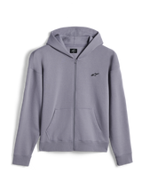 Alpinestars Essentials Ageless Zip Hoodie, casual streetwear, Silver, small black Alpinestars logo on the chest, full-zip front with kangaroo pockets, ribbed cuffs and hem, minimalist motorsport-inspired design