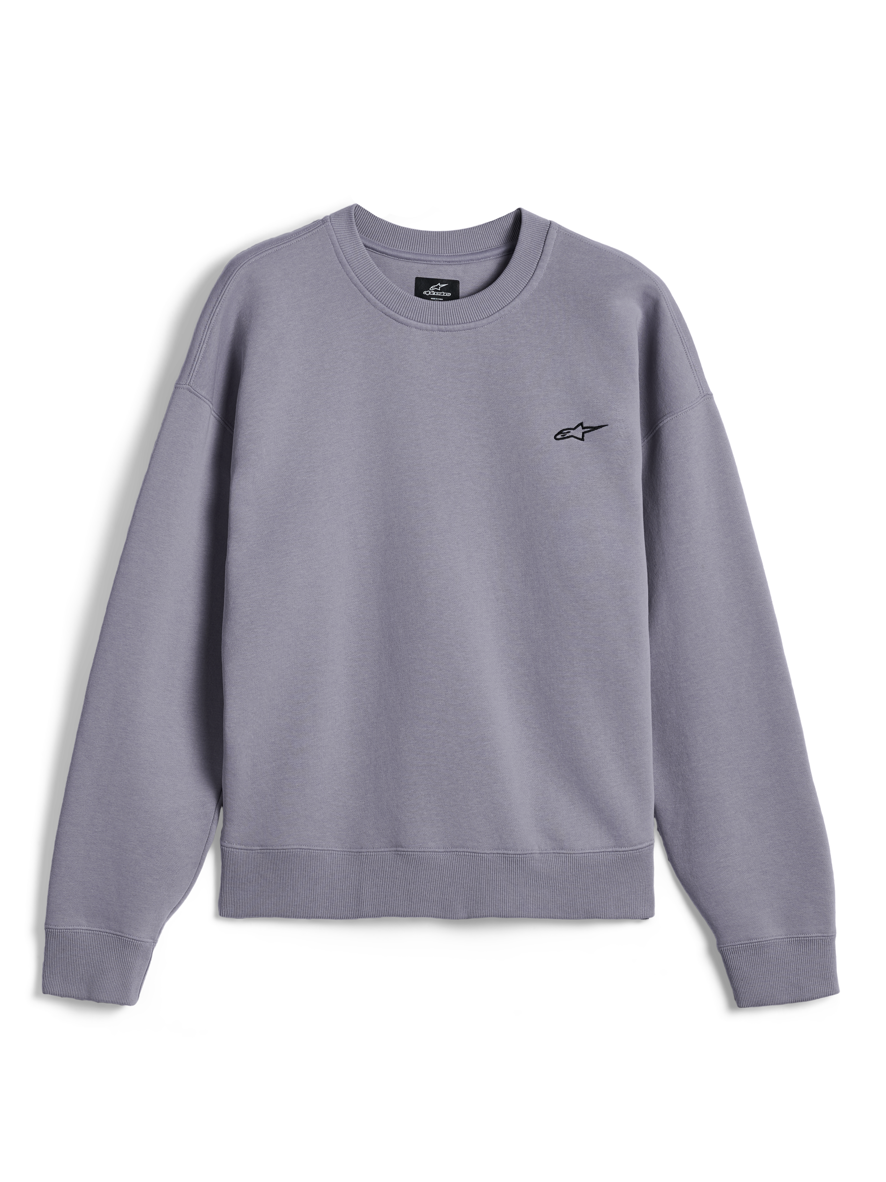 Alpinestars Essentials Ageless Crew, hochwertiges Rundhals-Sweatshirt, Silber, mit kleinem schwarzem Astar-Logo auf der Brust, gerippter Kragen, Bündchen und Saum, lässige vom Motorsport inspirierte Streetwear