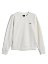 Alpinestars Essentials Ageless Crew, crewneck sweatshirt, Off White, small black Alpinestars logo on the chest, ribbed collar, cuffs, and hem, casual motorsport-inspired streetwear