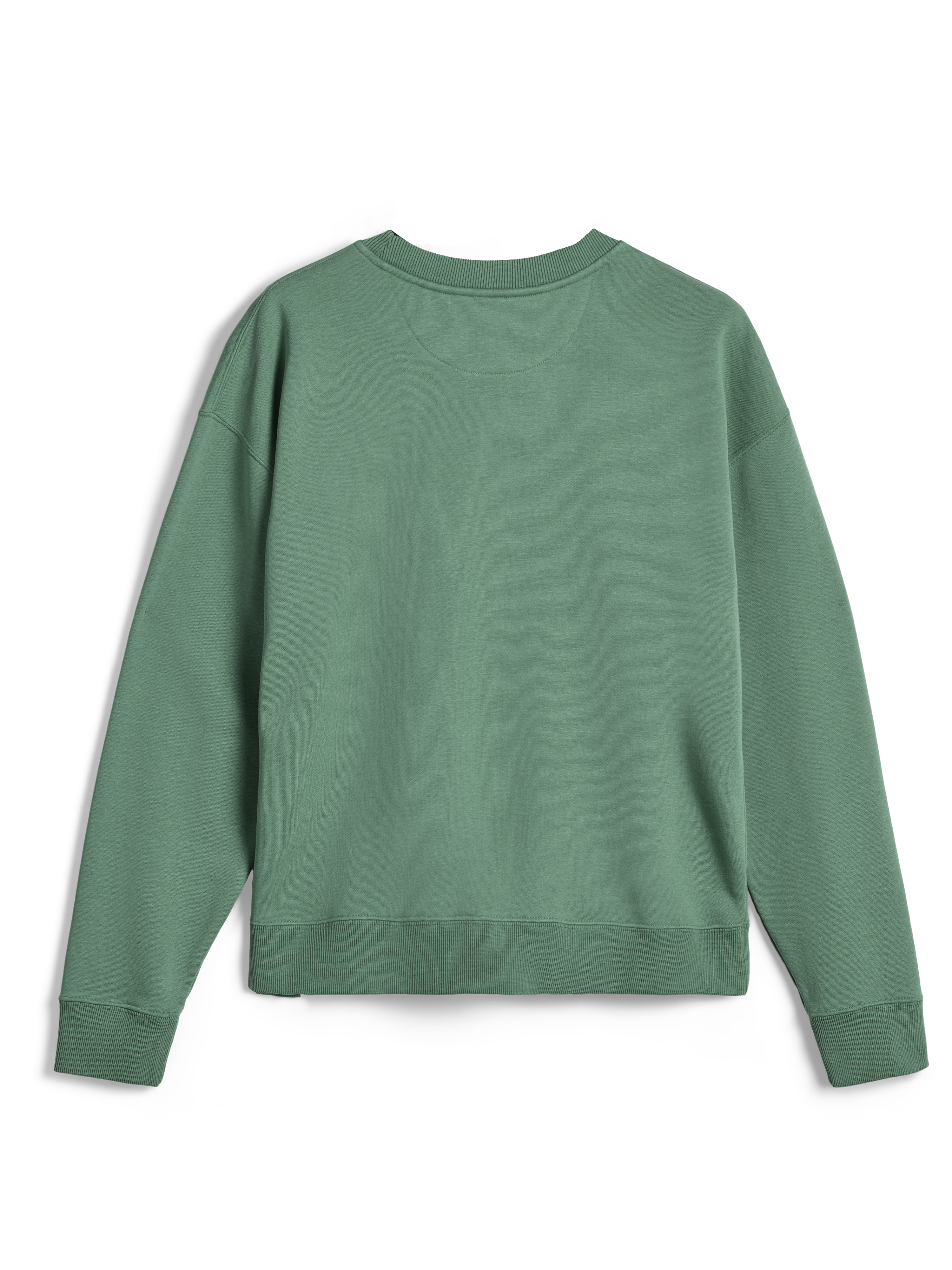 Alpinestars Essentials Ageless Crew, premium crewneck sweatshirt, Cactus Green, back view showing ribbed collar, cuffs and hem, solid color, casual sportswear