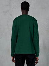 Alpinestars Essentials Ageless LS Tee, Long Sleeve T-Shirt, Pine Green, back view of model wearing relaxed fit organic cotton jersey tee, casual motorsport-inspired streetwear