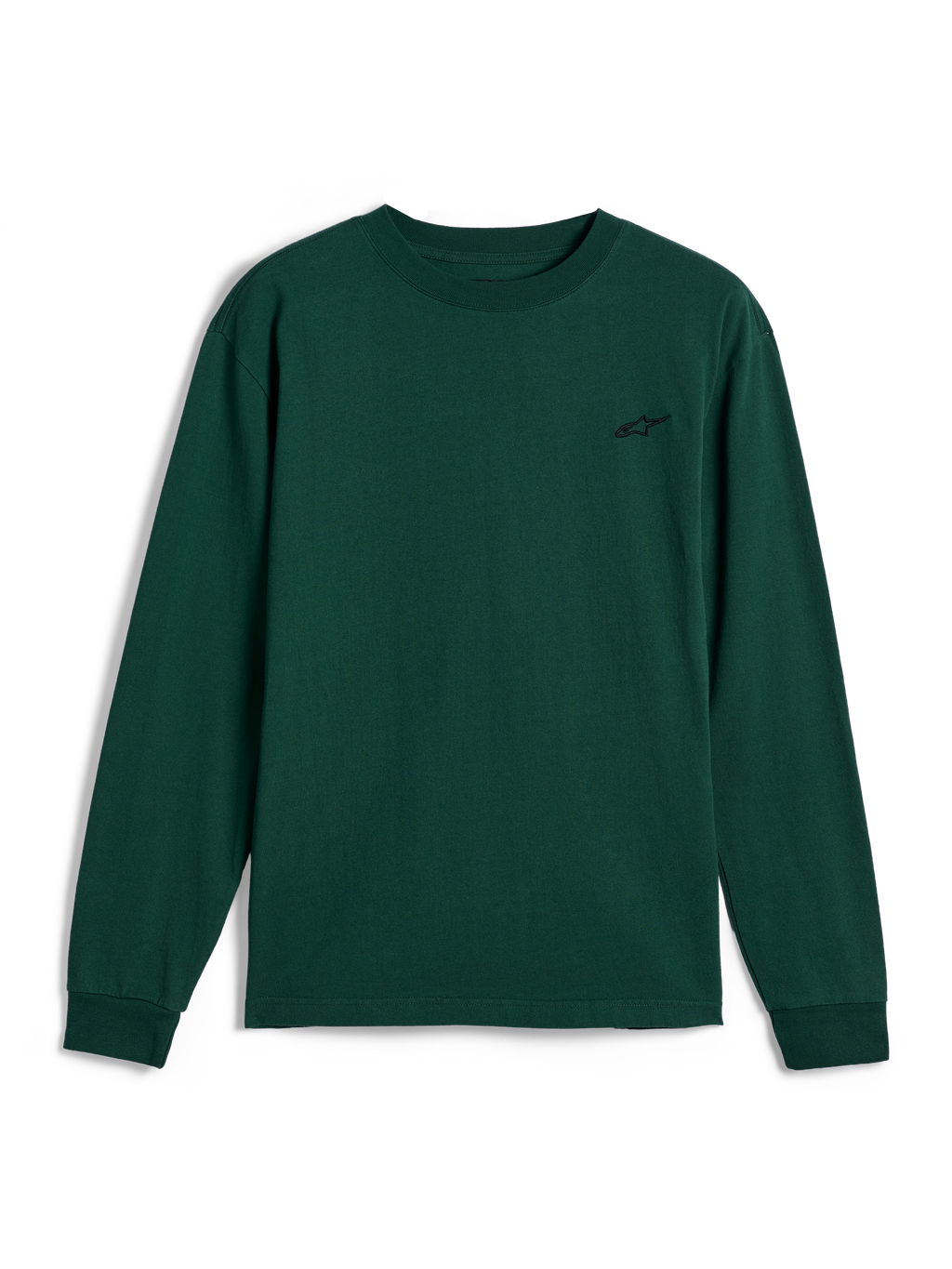 Alpinestars Essentials Ageless LS Tee, Langarm-T-Shirt, Pine Green, kleines schwarzes gesticktes Logo auf der linken Brust, lässige Motorsport-Streetwear