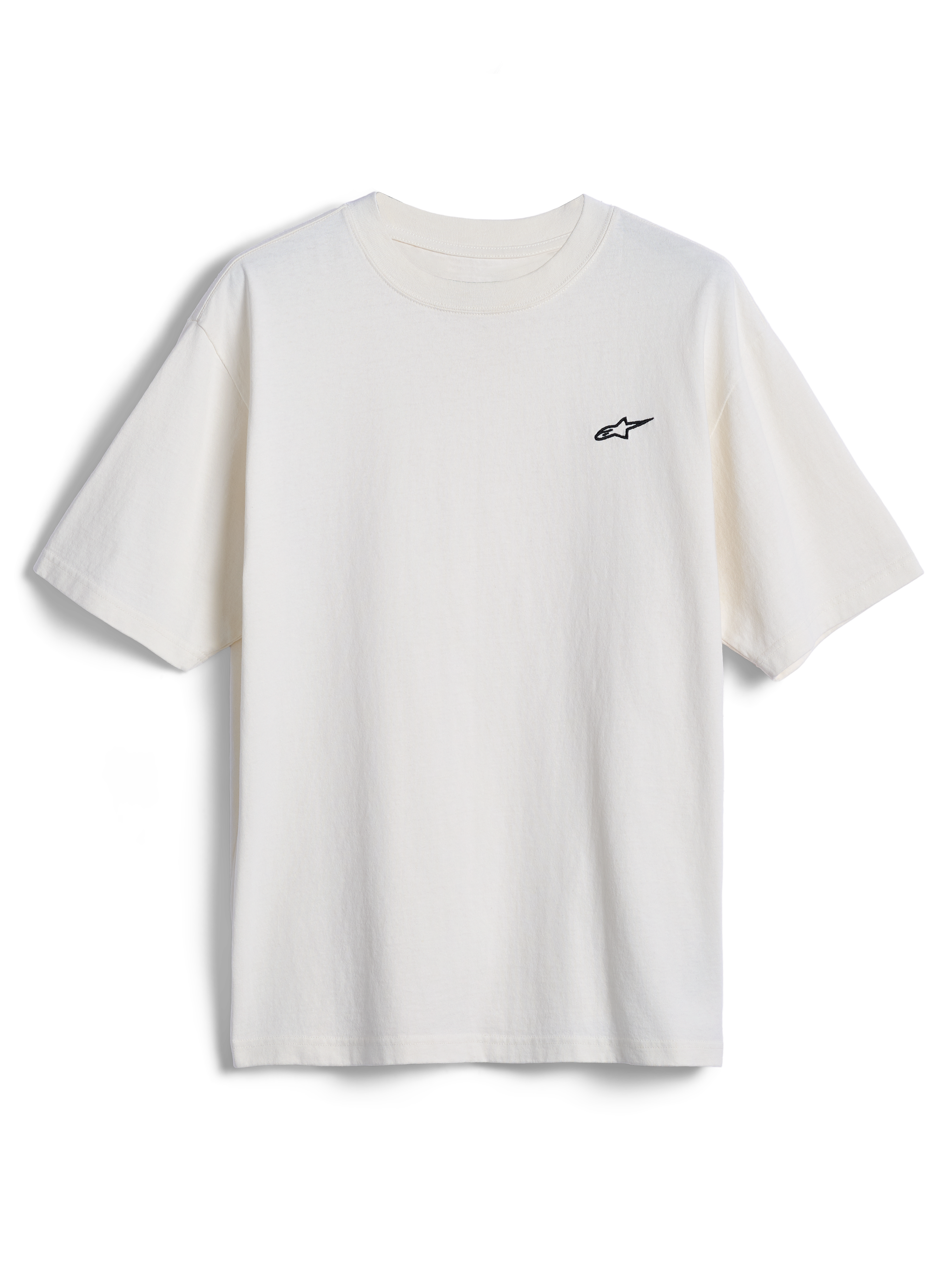 Alpinestars Essentials Ageless SS Tee, Kurzarm-T-Shirt, Off-White, kleines schwarzes Alpinestars Stern-Logo auf der Brust, lässige, vom Motorsport inspirierte Streetwear