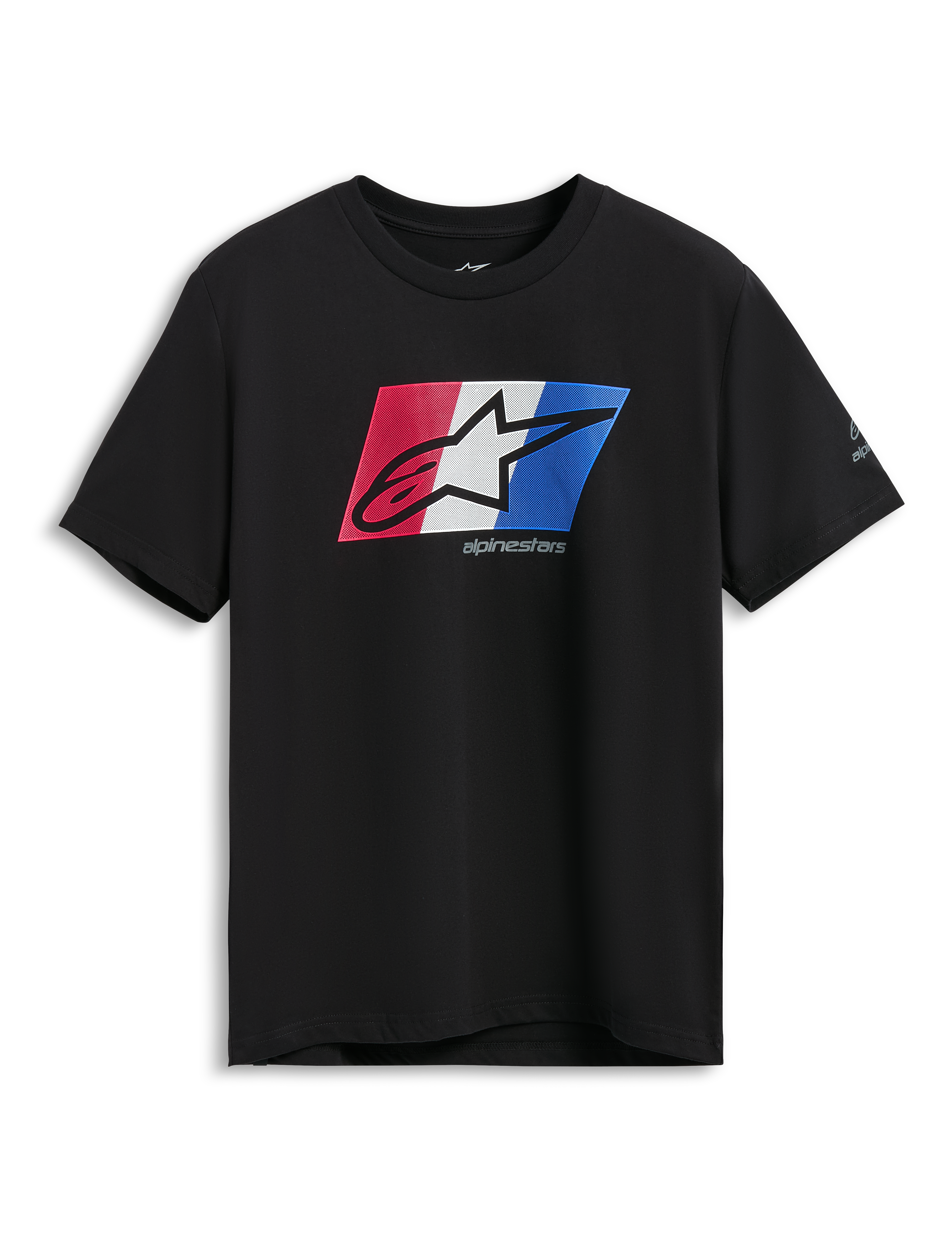 Alpinestars Global CSF Tee, Short Sleeve T-Shirt, Black, Red White and Blue Ageless Shadow Logo Graphic, Casual Motorsport Sportswear