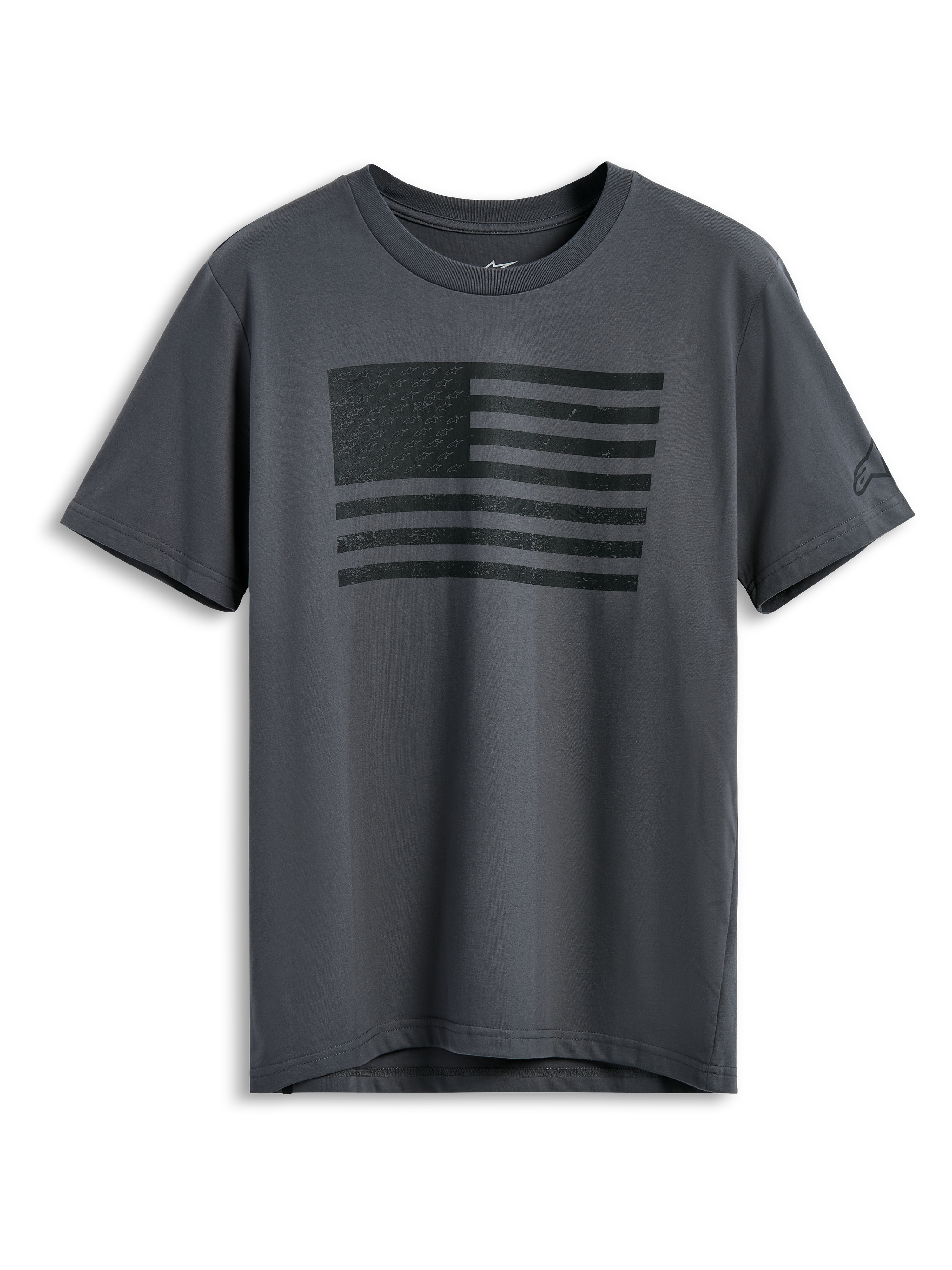 Alpinestars Waving CSF Tee, Kurzarm-T-Shirt, Anthrazit, schwarze wehende Flaggen-Grafik auf der Vorderseite, lässige Motorsport-Streetwear