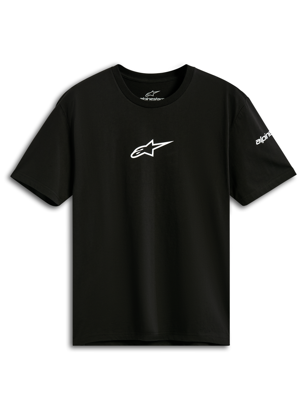 Alpinestars Frontal CSF Tee, kurzärmliges T-Shirt, Schwarz, weißes Astars-Logo auf der Brust, Casual Performance Sportbekleidung