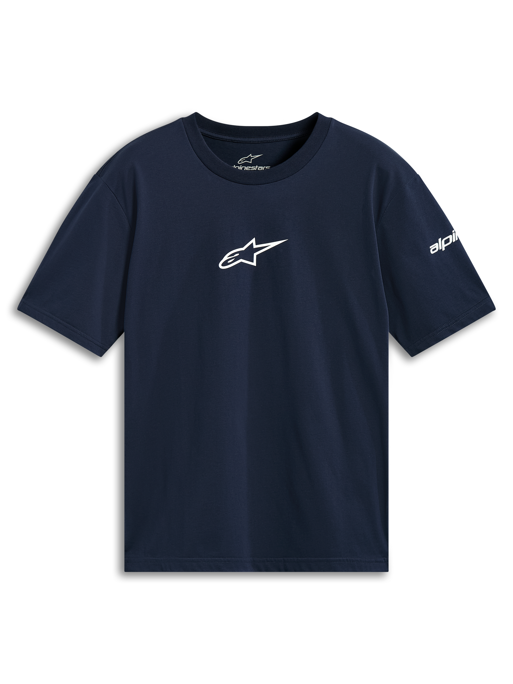 Alpinestars Frontal CSF Tee, Short Sleeve T-Shirt, Navy Blue, White Star Logo on Center Chest, Sustainable Performance Sportswear