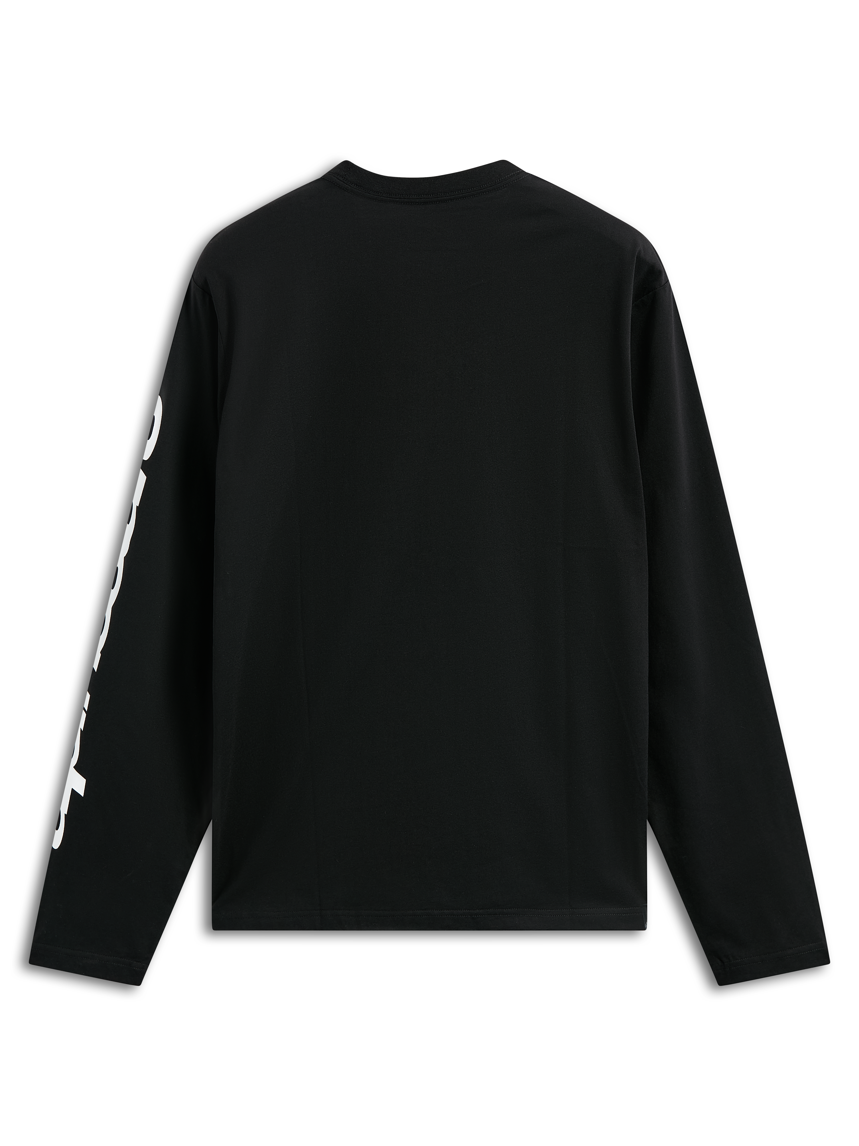 Alpinestars Trackside CSF Tee, Langarmshirt, Schwarz, mit weißer vertikaler Textgrafik am Ärmel, Rückansicht, lässige Motorsport-Streetwear