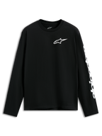Alpinestars Trackside CSF Tee, Langarmshirt, Schwarz, weißes Alpinestars-Logo auf der Brust und Grafik auf dem Ärmel, lässige vom Motorsport inspirierte Streetwear