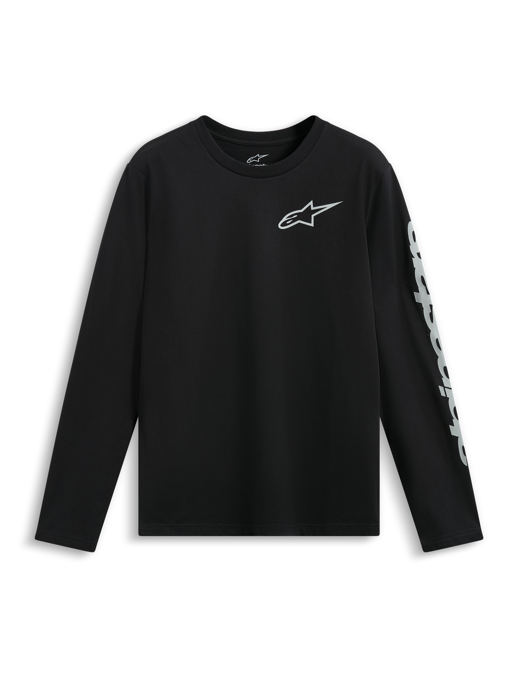Alpinestars Trackside CSF Tee, Langarm-T-Shirt, Schwarz, Weißes Astars Logo auf der Brust und großes Branding am Ärmel, Legere Motorsport-Sportbekleidung