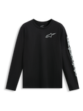 Alpinestars Trackside CSF Tee, Langarm-T-Shirt, Schwarz, Weißes Astars Logo auf der Brust und großes Branding am Ärmel, Legere Motorsport-Sportbekleidung