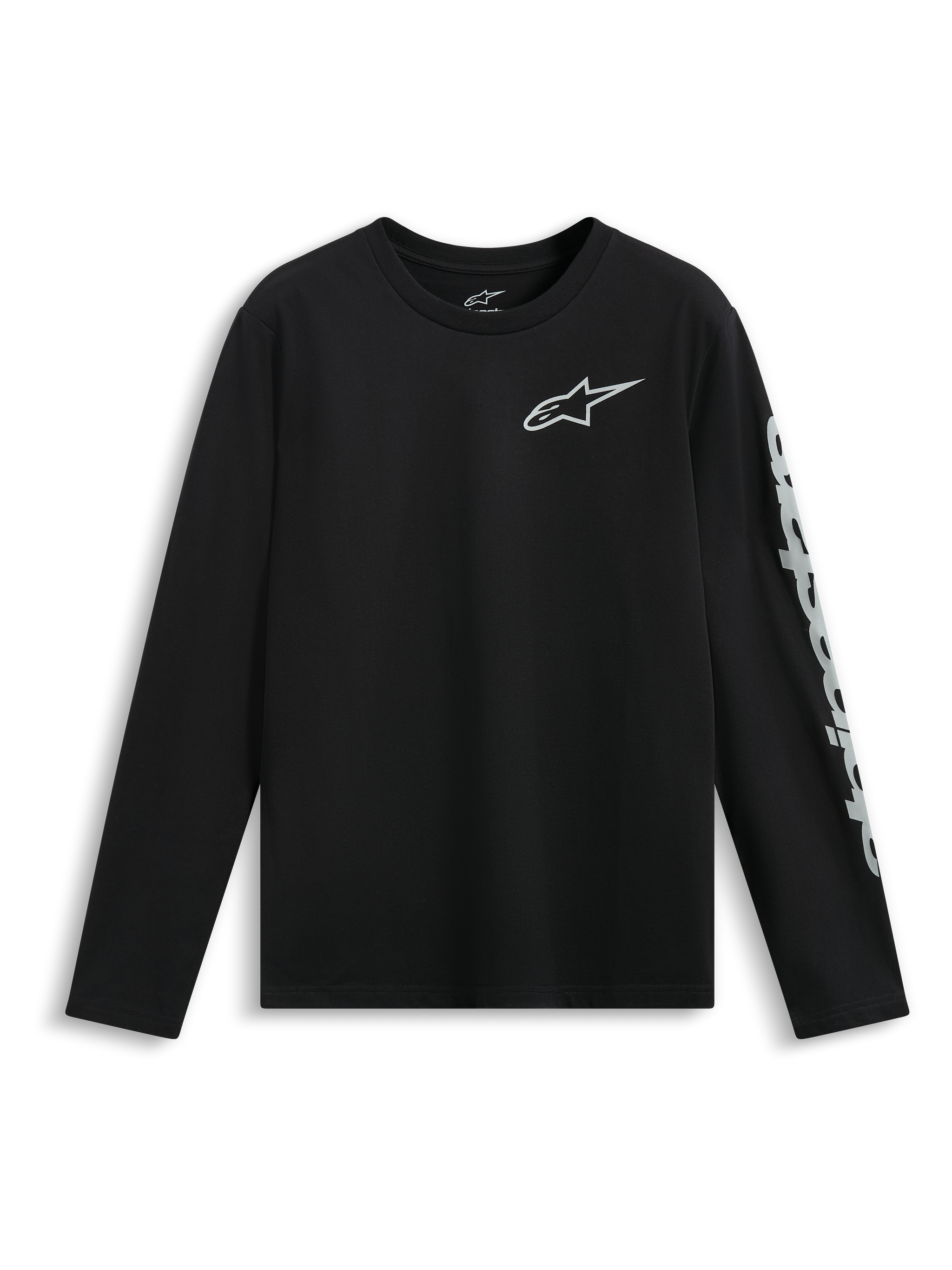 Alpinestars Trackside CSF Tee, Long Sleeve T-Shirt, Black, White Astars Logo on Chest and Large Branding on Sleeve, Casual Motorsport Sportswear
