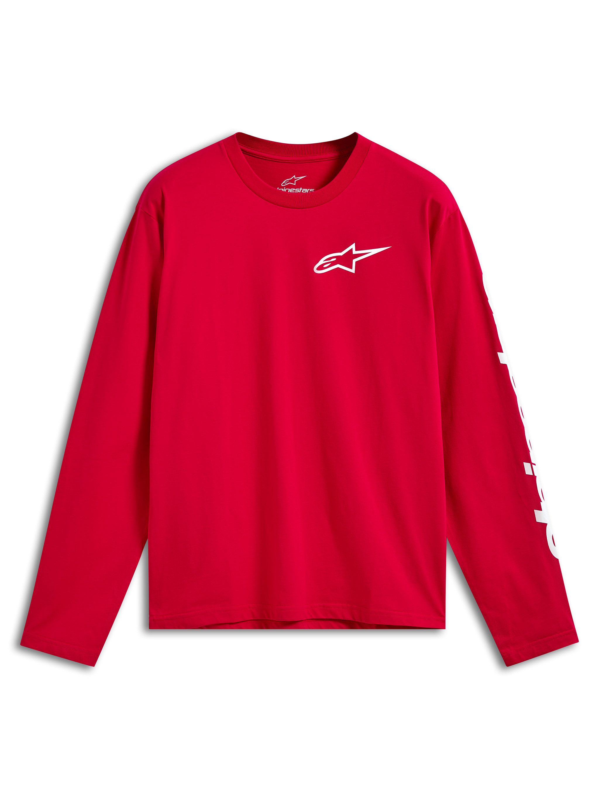 Alpinestars Trackside CSF T-Shirt, Langarmshirt, Rot mit weißem Front Ride 4.0 Logo auf der Brust und weißem Branding am Ärmel, lässige Motorsport-Sportbekleidung