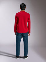 Alpinestars Trackside CSF Tee, Langarmshirt, Rot, Rückansicht eines Models mit blauen Jeans, lässige, vom Motorsport inspirierte Sportbekleidung