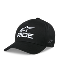 Alpinestars Ride Sonic Hat, Black Baseball Cap, White 3D Embroidered Star Logo and RIDE Text, Curved Bill, Structured Crown, Casual Motorsport Headwear
