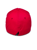 Alpinestars Ride Sonic Kappe, Rückansicht einer roten Baseballkappe, strukturierte Krone mit Flex-Rückseite, kleines schwarzes Etikett mit weißem Alpinestars-Sternlogo auf der Rückseite, lässige rote Kopfbedeckung aus Stretch-Twill
