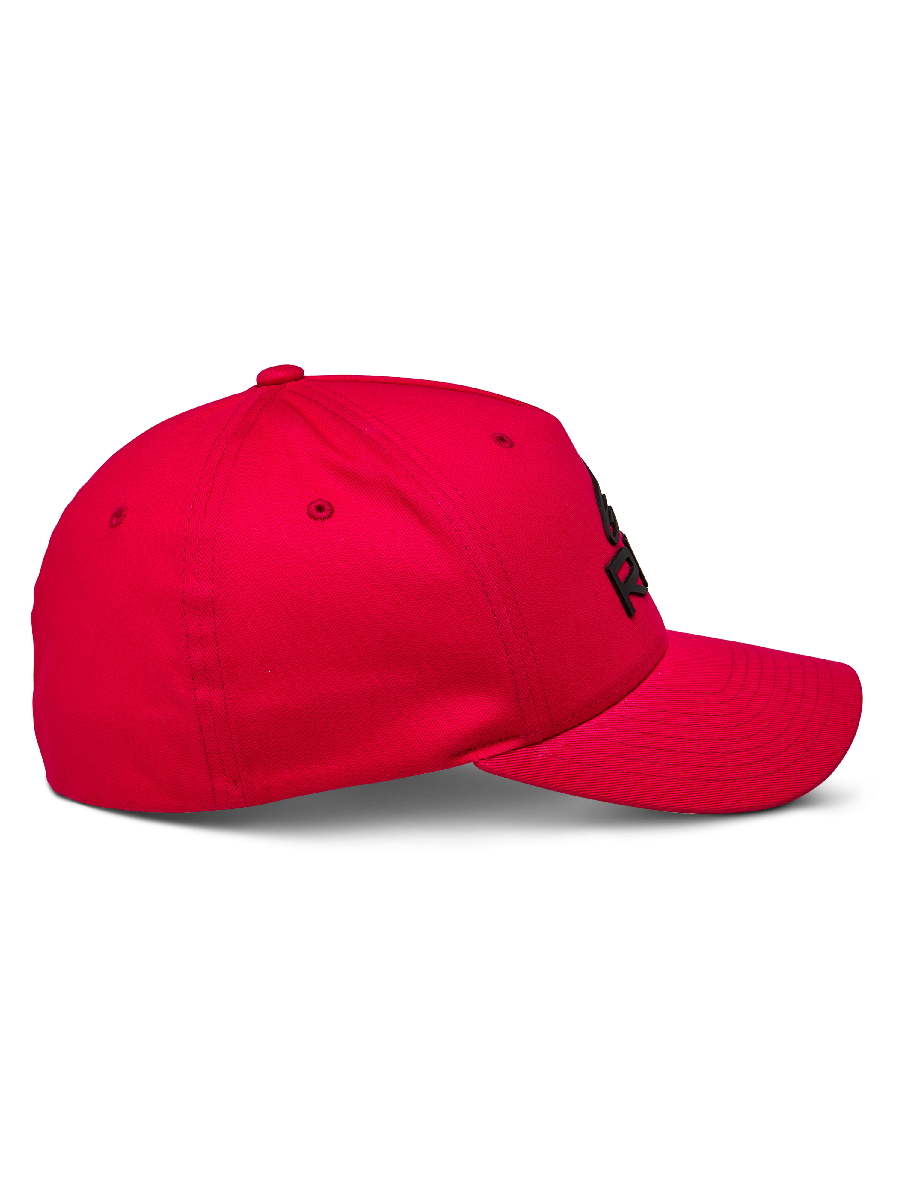 Alpinestars Ride Sonic Mütze, Kappe mit gebogenem Schirm, Rot, Seitenansicht, strukturierte Krone mit schwarzem 3D-Sticklogo, lässiges Sportbekleidungs-Accessoire