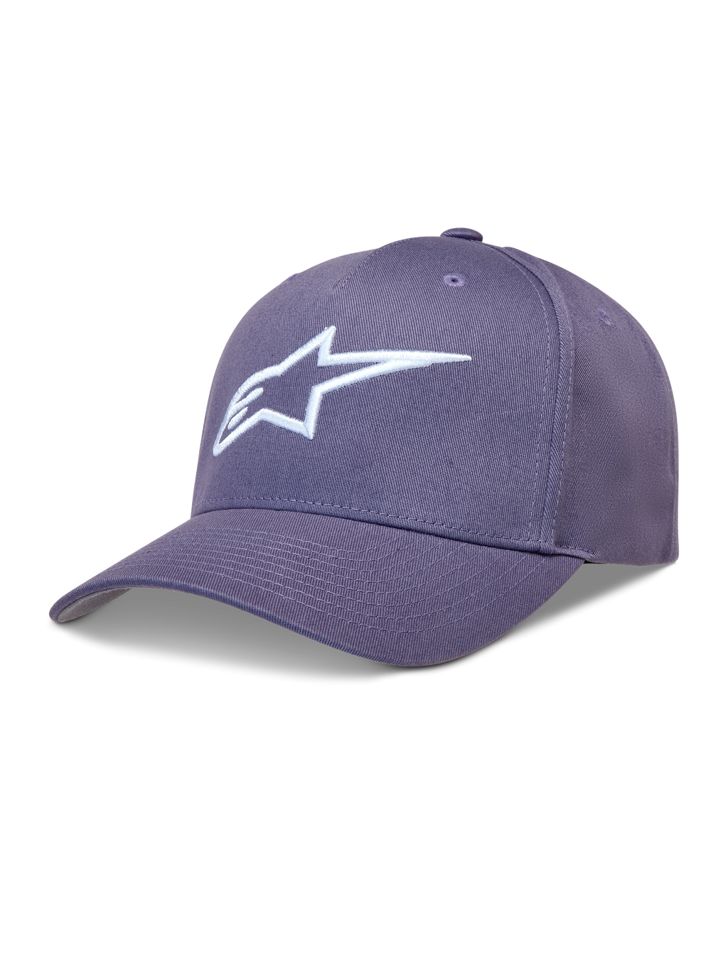Alpinestars Ageless Snapback Hat in Dusty Purple twill, featuring a curved bill and white 3D embroidered Astars logo.
