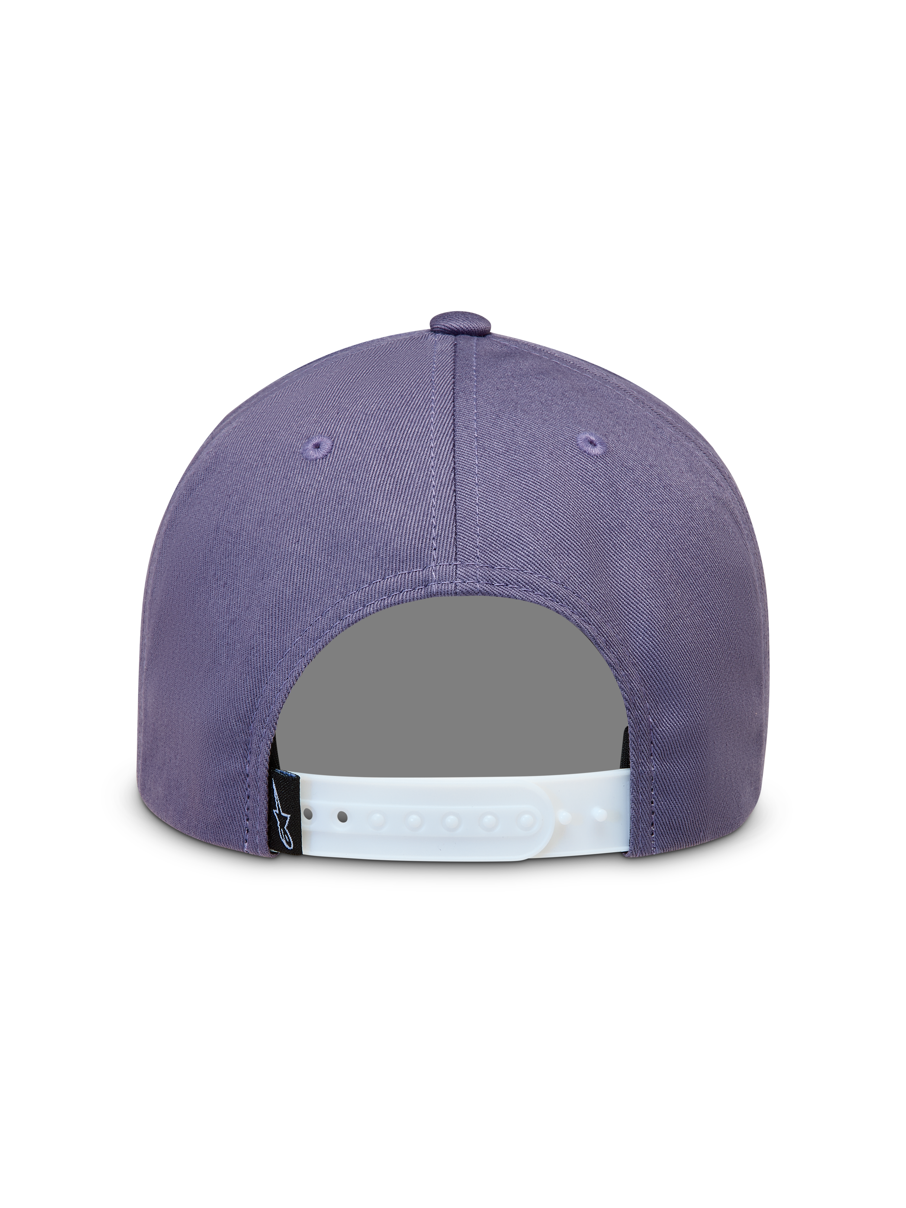 Alpinestars Ageless Snapback Hat in Dusty Purple, back view featuring a white adjustable snapback closure and small black woven Astars logo label.