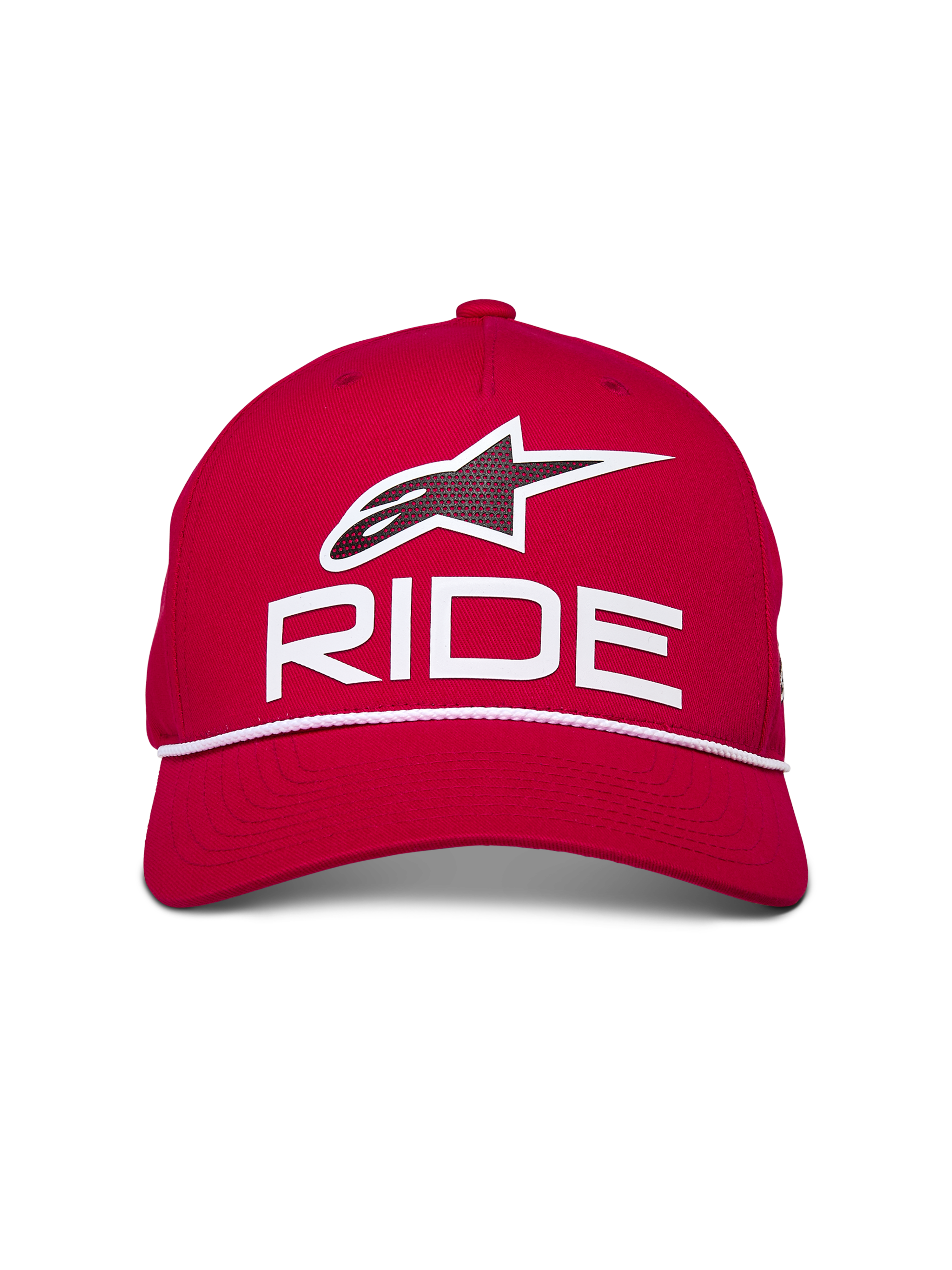 Alpinestars Ride Comp Snapback Mütze, Rot mit Weiß und Schwarz, mit 3D Astars Ride Logo und weißem geflochtenem Seilbesatz, strukturierte Krone mit gebogenem Schirm, lässige, vom Motorsport inspirierte Kopfbedeckung