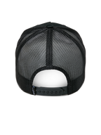 Alpinestars Ageless Trucker Hat, Black, Rear View, featuring black mesh back panels, adjustable snapback closure, and small Astars logo label on the back, casual motorsport-inspired headwear