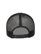 Alpinestars Ageless Snapback Kappe, Rückansicht mit schwarzem Mesh im Trucker-Stil, Snapback-Verschluss und weißem Knopf.