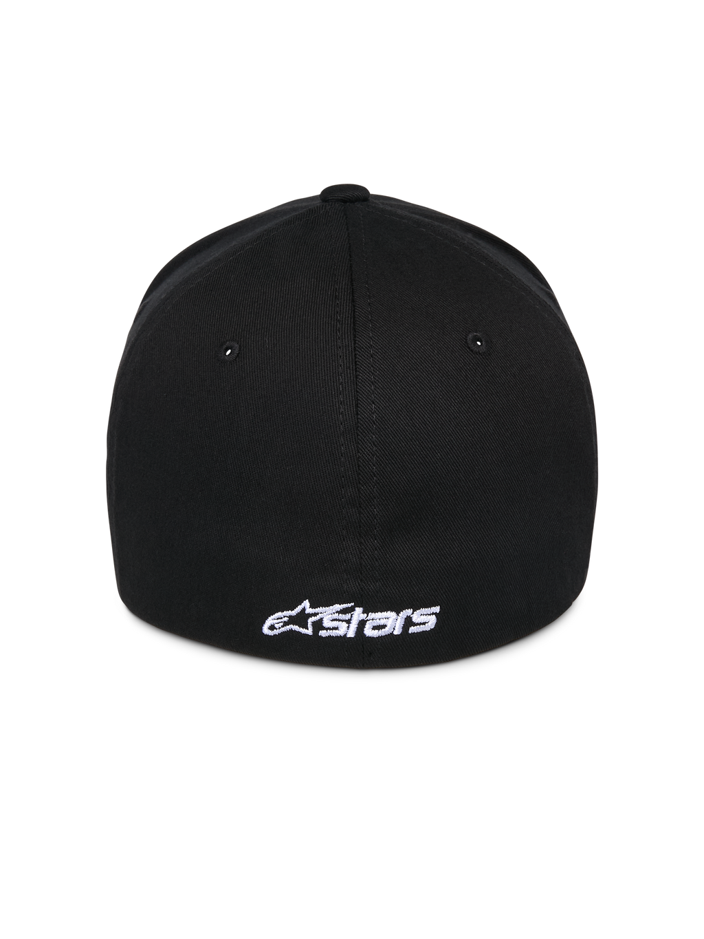 Alpinestars Ageless Multi Hat, schwarze Baseball-Cap, Rückansicht mit weiß besticktem Astars-Logo, Flex-Rückseite, lässiger Sportswear-Stil