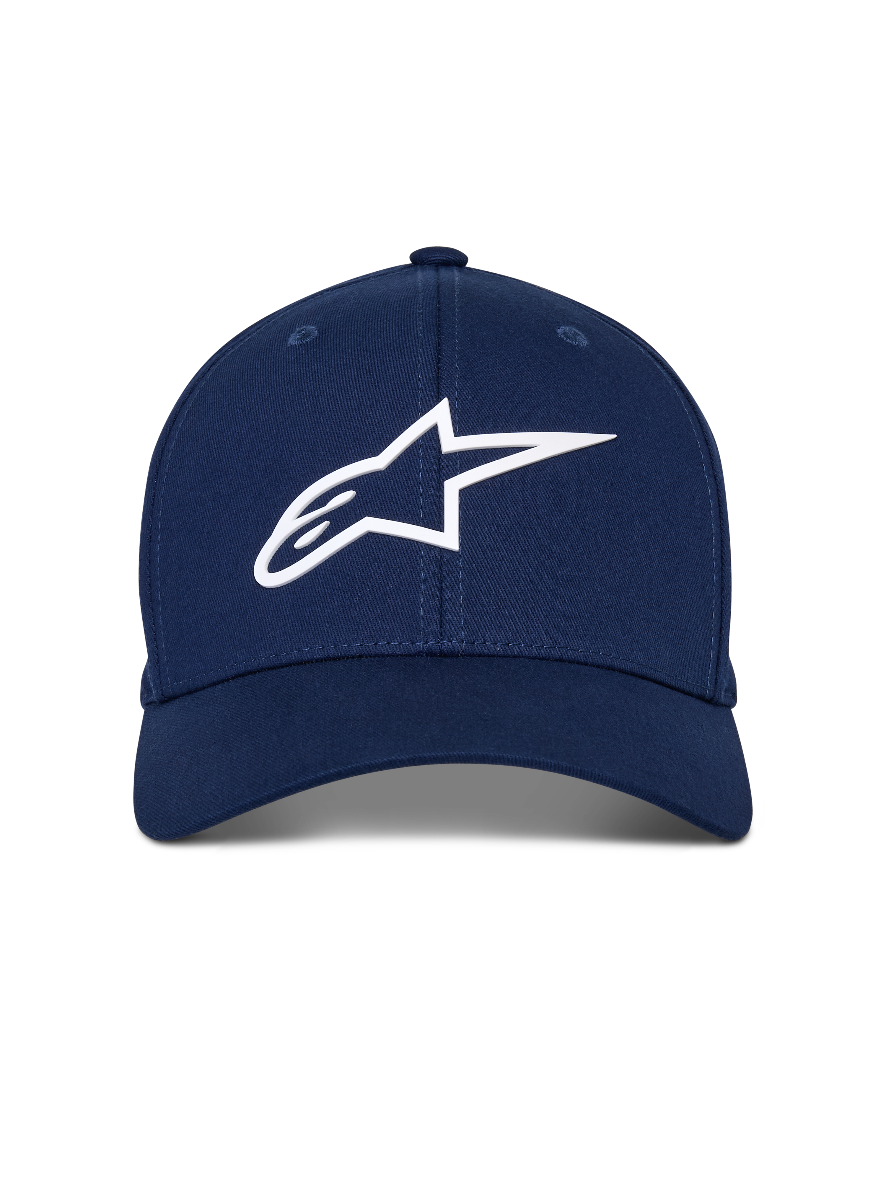Alpinestars Ageless Multi Kappe, dunkelblaue Baseball-Kappe, weißes 3D-Astars-Logo, gebogener Schirm, strukturierte Krone, lässige Motorsport-Streetwear