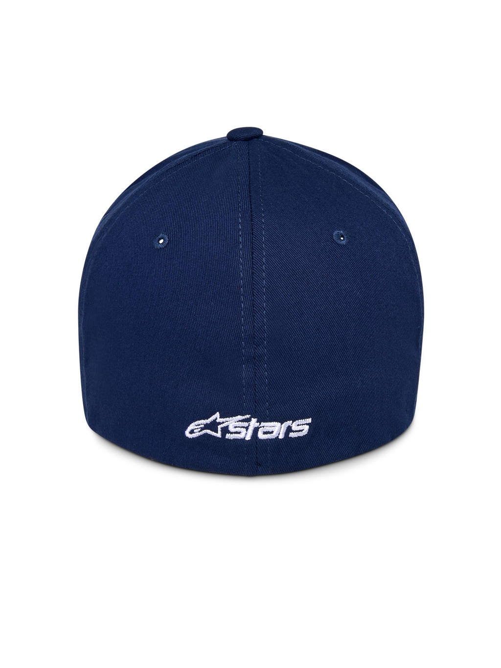 Alpinestars Ageless Multi Kappe, Navy-blaue Baseballkappe, Rückansicht mit weißem besticktem Astars-Logo, strukturierte Krone mit gesteppten Paneelen, lässige Kopfbedeckung im Motorsport-Stil