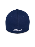 Alpinestars Ageless Multi Kappe, Navy-blaue Baseballkappe, Rückansicht mit weißem besticktem Astars-Logo, strukturierte Krone mit gesteppten Paneelen, lässige Kopfbedeckung im Motorsport-Stil