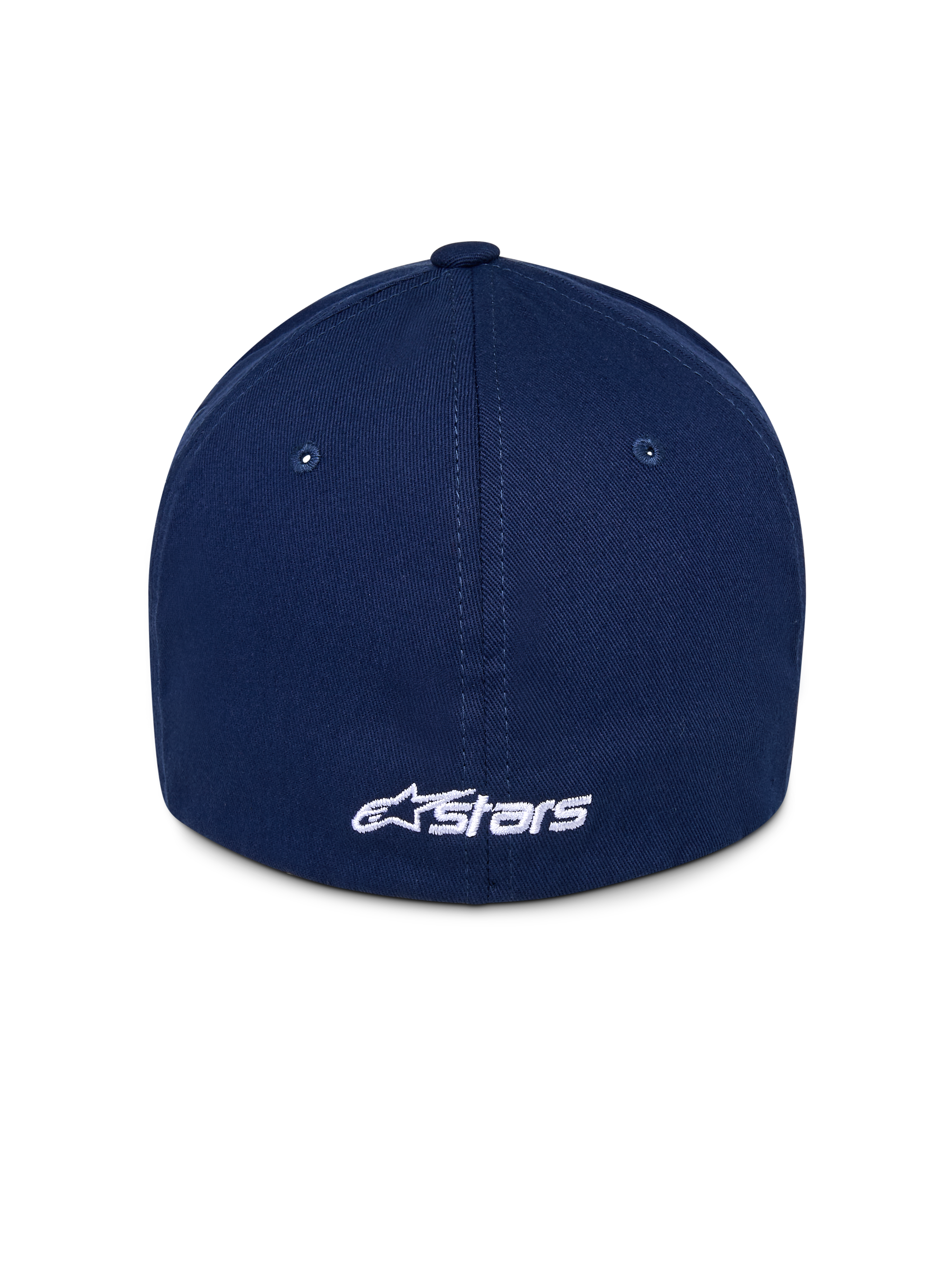 Alpinestars Ageless Multi Kappe, Navy-blaue Baseballkappe, Rückansicht mit weißem besticktem Astars-Logo, strukturierte Krone mit gesteppten Paneelen, lässige Kopfbedeckung im Motorsport-Stil