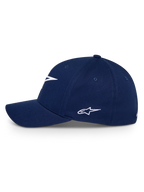 Alpinestars Ageless Multi Kappe, Navyblau, Seitenansicht einer Baseballkappe mit gebogenem Schirm und weiß besticktem Astars-Logo, lässige Sport-Kopfbedeckung