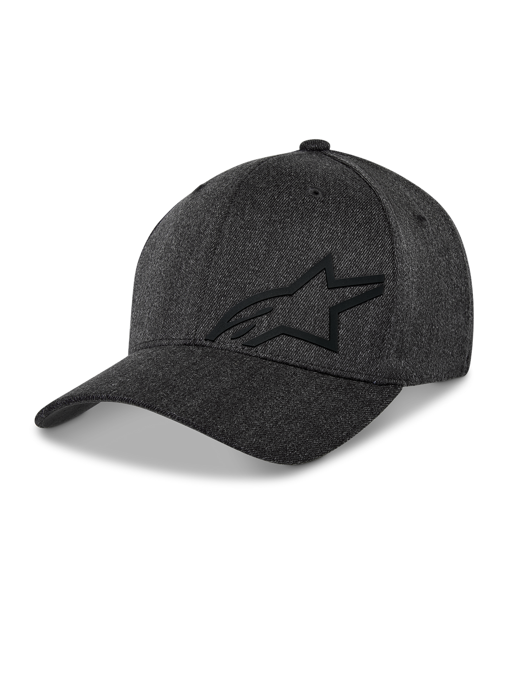 Alpinestars Corp Shift Multi Mütze, Baseball-Cap, Dunkelgrau meliert, schwarzes 3D-Astars-Logo, strukturierte Krone, gebogener Schirm, Stretch-Twill-Gewebe, lässige Motorsport-Lifestyle-Kopfbedeckung