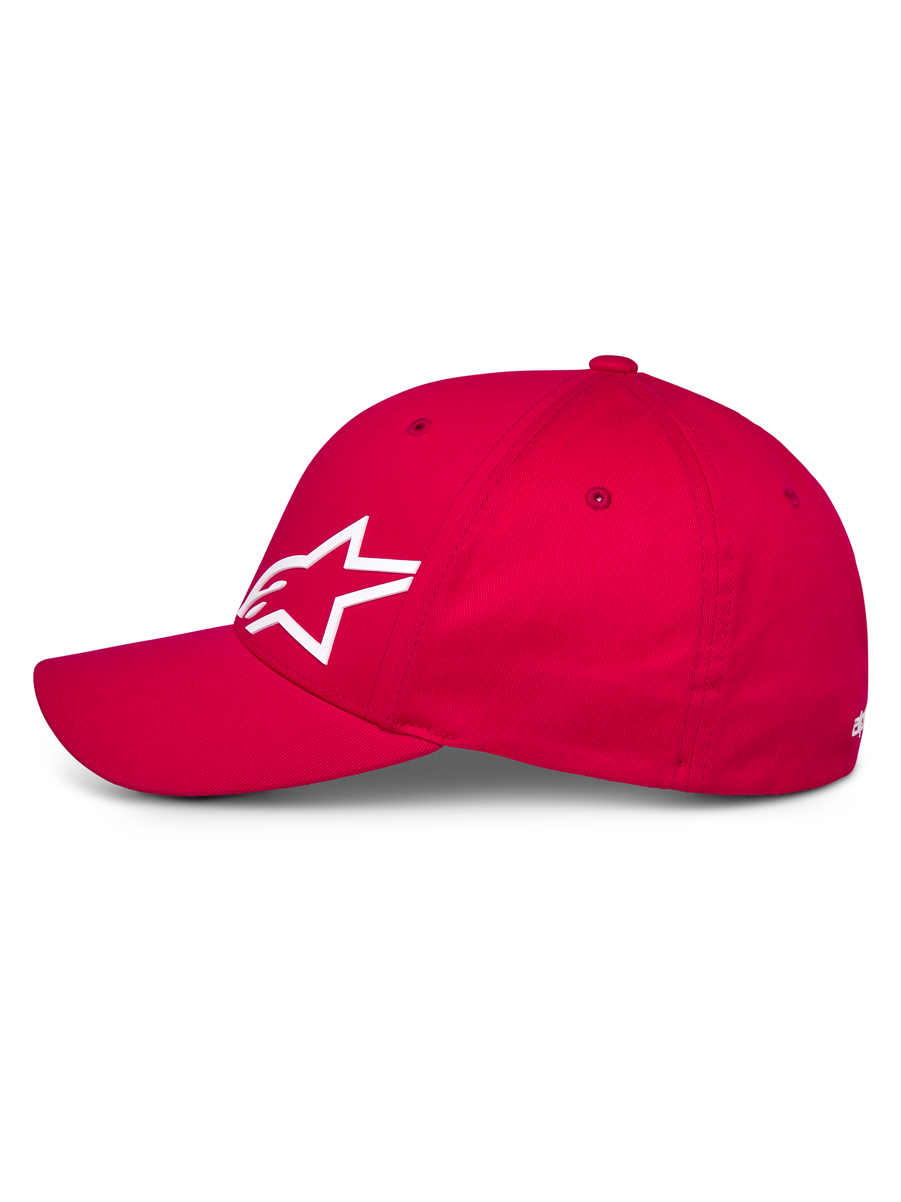 Alpinestars Corp Shift Multi Mütze, rote Baseballkappe, Seitenansicht mit weißem 3D-Astars-Logo, gebogenem Schirm und strukturierter Krone, lässige Motorsport-Kopfbedeckung