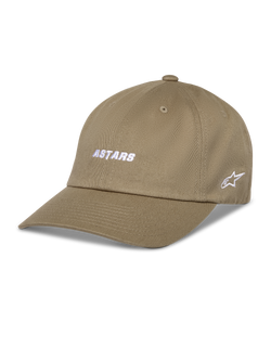 Alpinestars Deduce Strapback Hat, Khaki Baseball Cap, White ASTARS embroidery on front and side star logo, Curved Bill, Cotton Twill, Casual Sportswear