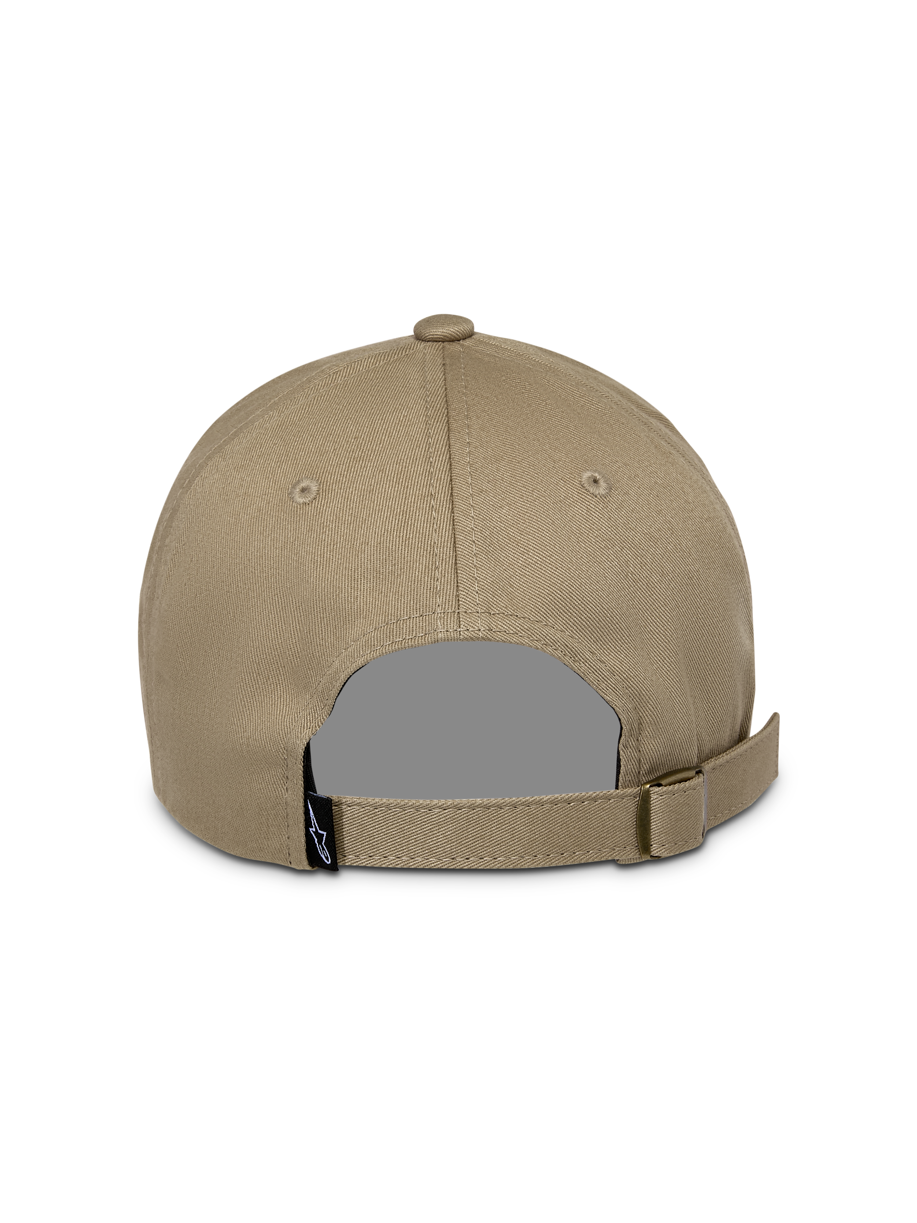 Alpinestars Deduce Strapback Kappe, Khaki, Rückansicht mit verstellbarem Riemen und Metallschnalle, mit kleinem schwarzem Logo-Etikett, lässige Kopfbedeckung aus Baumwolltwill