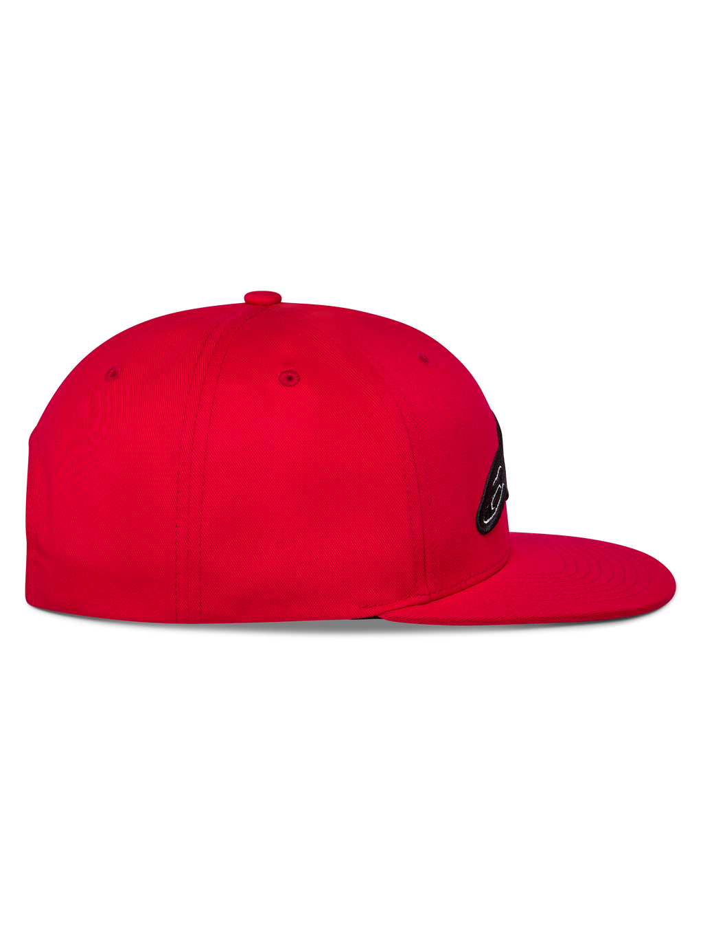Alpinestars Thickness Snapback Mütze, Rot, Seitenansicht mit flachem Schirm und strukturierter Krone, besticktes Logo auf der Vorderseite, lässige, vom Motorsport inspirierte Kopfbedeckung