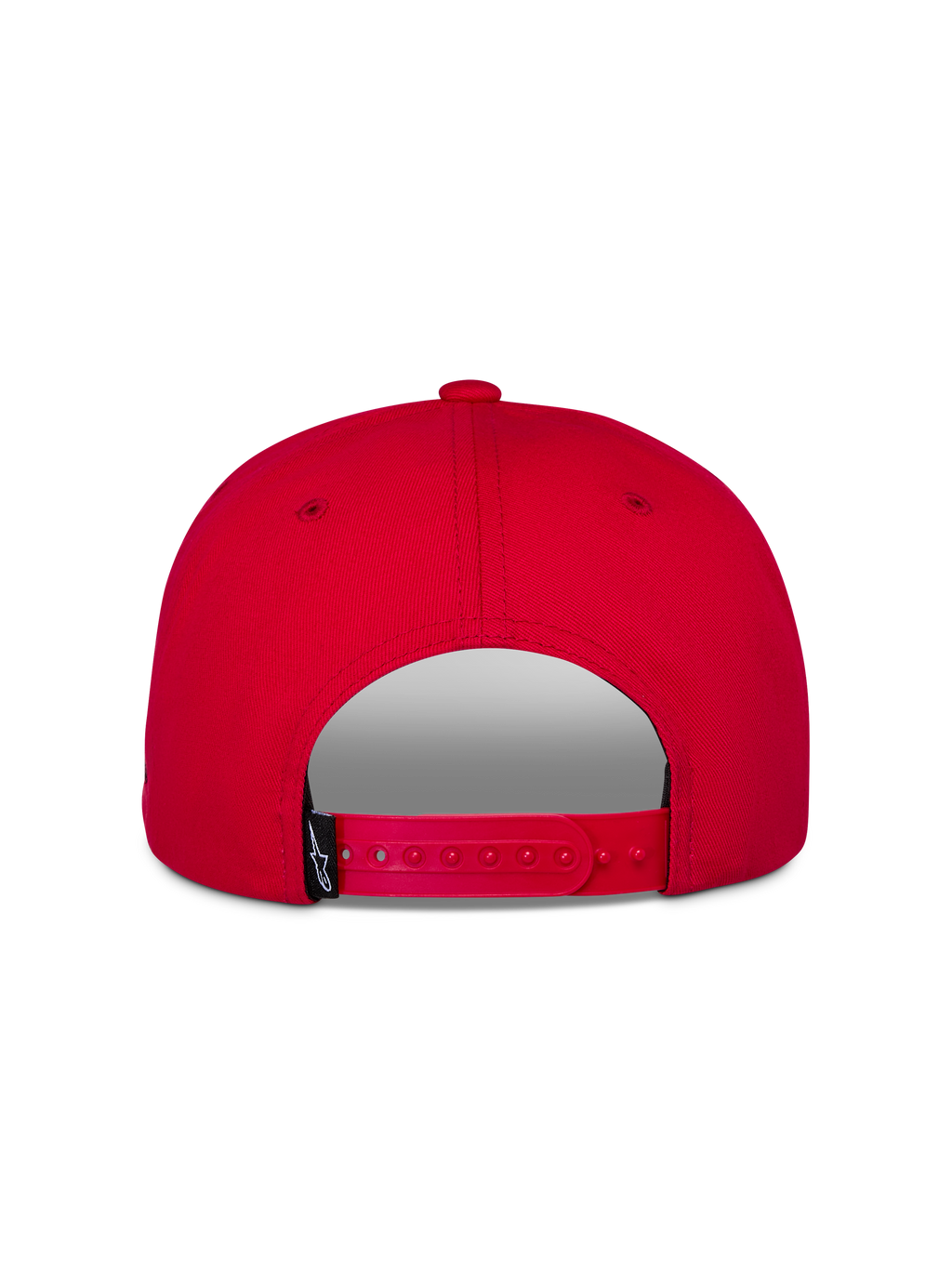 Alpinestars Thickness Snapback Mütze, Rot, Rückansicht mit verstellbarem Snapback-Verschluss, strukturierte Krone, roter Twill-Stoff, kleines schwarzes Markenetikett