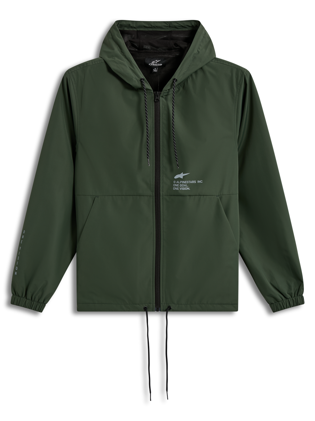 Alpinestars Speeder Resolve Windbreaker Jacket, Pine green hooded sportswear shell with drawcords and logo details.